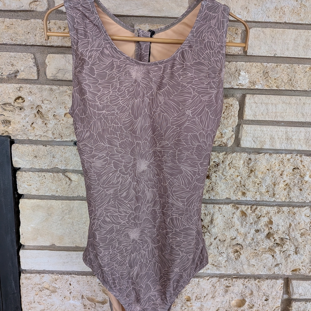 Scoop Neck Floral One-Piece Swimsuit in Dusty Mauve